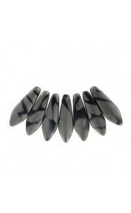 Czech Glass Daggers beads 5x16mm Jet chrome stripes matted 23980-2747V